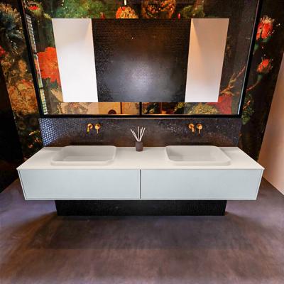 Badkamermeubelset Mondiaz Erin 200 cm met 2 Lades met RIDGE Wastafel Dubbel Linen Zonder Kraangaten Greeploos Mat Clay