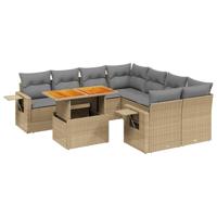 9-delige Loungeset met kussens poly rattan beige - thumbnail