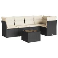 6-delige Loungeset met kussens poly rattan zwart - thumbnail