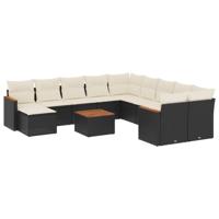 11-delige Loungeset met kussens poly rattan zwart - thumbnail
