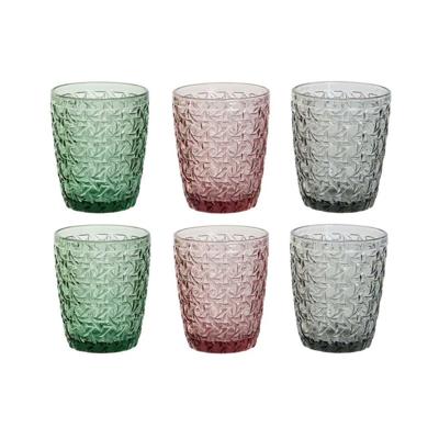 Glazenset DKD Home Decor Groen Grijs Roze Kristal Met reliëf 240 ml (6 Stuks)