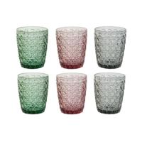Glazenset DKD Home Decor Groen Grijs Roze Kristal Met reliëf 240 ml (6 Stuks) - thumbnail