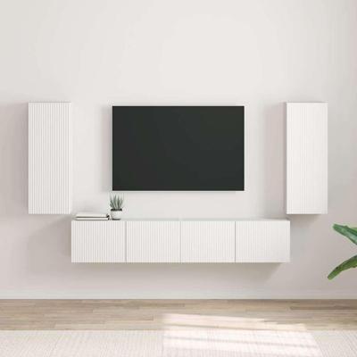 TV Wandkast 2 pcs Wit 30 x 31 x 80 cm Bewerkt hout
