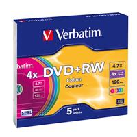 Verbatim 43297 DVD+RW disc 4.7 GB 5 stuk(s) Slimcase Gekleurd - thumbnail
