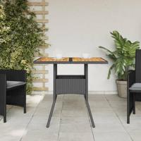 Tuintafel met acaciahouten blad 80x80x75 cm poly rattan zwart - thumbnail