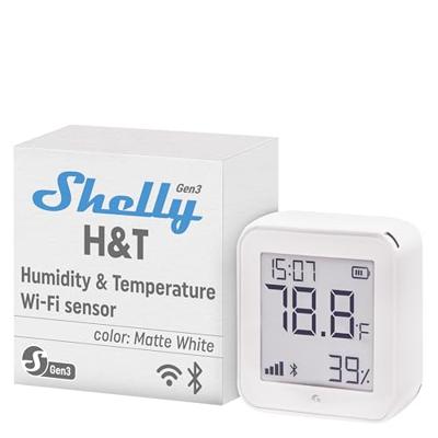Shelly H&T Gen 3 Matte White Draadloze temperatuur- en luchtvochtigheidssensor
