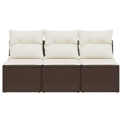 Tuinbank 3-zits met kussens poly rattan bruin