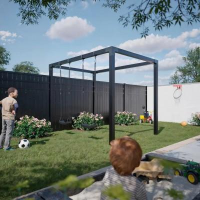 Zwart Houten Rechthoekige Pergola 268 x 198 CM Met Dubbele Schommel