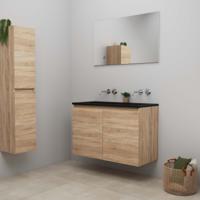 On-Line Badkamermeubelset - 100 cm - Bouwpakket - Greeploze Ladestructuur - Acryl Wastafel - zonder Kraangat - Spiegel - Eiken - thumbnail
