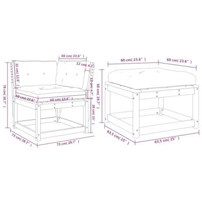 3-delige Loungeset met kussens massief grenenhout