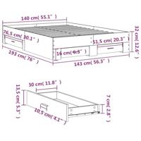 Bedframe met lades bewerkt hout gerookt eikenkleurig 140x190 cm - thumbnail