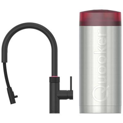 Quooker Flex Round Keukenkraan Set - Kokend Warm- en Koud Water - Uittrekbare Slang - Zwart - Inclusief COMBI Reservoir