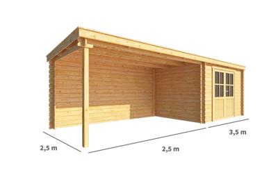 Blokhut, tuinhuisje met overkapping Els-Feline 600 cm bij 250 cm diep lessenaarsdak 8 Warentuin Collection - Warentuin collection