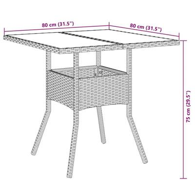 3-delige Tuinset met kussens poly rattan en glas bruin