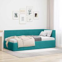 Hoekbedframe met hoofdeinde Turquoise 90 x 190 cm Fluweel - thumbnail