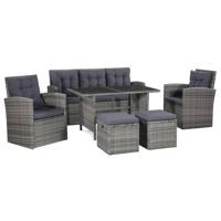 6-delige Loungeset met kussens poly rattan grijs - thumbnail