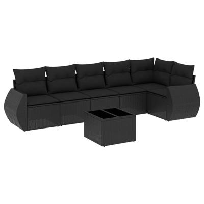 6-delige Loungeset met kussens poly rattan zwart