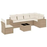 7-delige Loungeset met kussens poly rattan beige - thumbnail