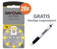 Voordeelpak Rayovac gehoorapparaat batterijen - Type 10 (geel) - 20 x 8 stuks + gratis magnetische batterijpen - thumbnail