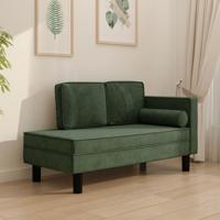 Chaise longue met kussens en bolster fluweel donkergroen - thumbnail