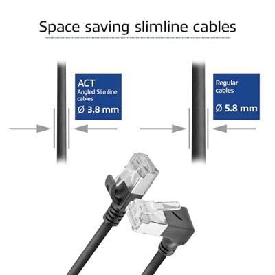 ACT Zwarte 1.5 meter U/FTP CAT6A LSZH Slimline patchkabel met RJ45 connectoren recht naar 90° haaks - thumbnail