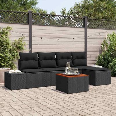 Tuinbankenset met opslag 6 pcs Zwart poly rattan