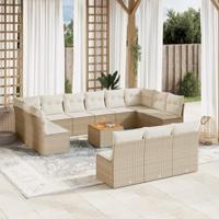 14-delige Loungeset met kussens poly rattan beige - thumbnail