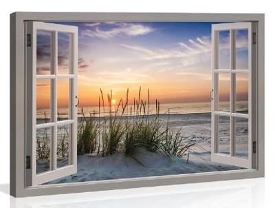 Schilderij Raam Uitzicht op het Duin Ingelijst 120x80cm XXL