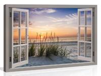 Schilderij Raam Uitzicht op het Duin Ingelijst 120x80cm XXL - thumbnail