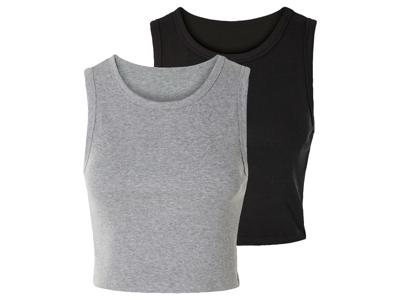esmara 2 dames croptops (Zwart/grijs, L (44/46))