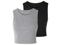 esmara 2 dames croptops (Zwart/grijs, L (44/46)) - thumbnail