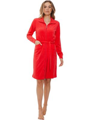 Dames badstof badjas met rits - 100Cm- Warme ochtendjas - M - Rood - M - M - M - M - M - M - M - M - M - M - M - M - M - M - M