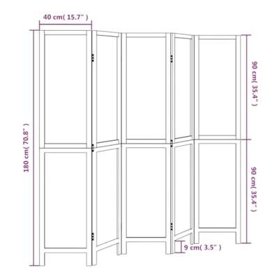 Kamerscherm met 5 panelen massief paulowniahout donkerbruin Kamerscherm met 5 panelen massief paulowniahout donkerbruin