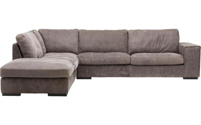 Goossens Excellent Hoekbank Morceau donkerbruin, leer, 3-zits, urban industrieel