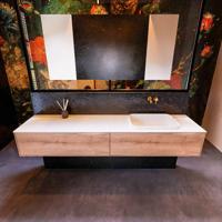 Badkamermeubelset Mondiaz Erin 200 cm met 2 Lades met RIDGE Wastafel Rechts Talc Zonder Kraangaten Greeploos Mat Washed Oak - thumbnail