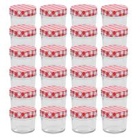 VidaXL Jampotten met wit met rode deksels 24 st 110 ml glas - thumbnail