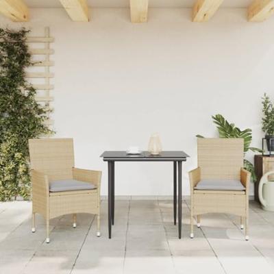 Tuinstoelen 2 st met kussens poly rattan beige Tuinstoelen 2 st met kussens poly rattan beige