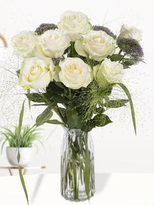 Geboorteboeket blauw + gratis glasvaas Evita