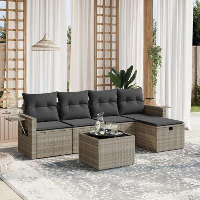 6-delige Loungeset met kussens poly rattan lichtgrijs