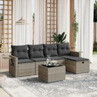 6-delige Loungeset met kussens poly rattan lichtgrijs - thumbnail