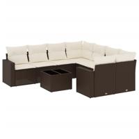 9-delige Loungeset met kussens poly rattan bruin - thumbnail