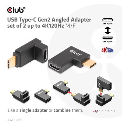 CLUB3D USB Type-C Gen2 Angled Adapter set van 2 - 4K120Hz M/V CLUB3D USB Type-C Gen2 Angled Adapter set van 2 - 4K120Hz M/V