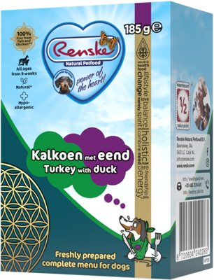 Renske vers bereid kalkoen met eend natvoer hond (tetra) 12 x 185 g