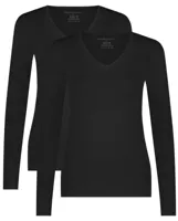 2-pak dames shirts lange mouw V-hals - Liv - Comfortabel Bamboe ondershirts - S - Zwart - S - S - S - S - S - S - S - S - S - S - S - S - thumbnail