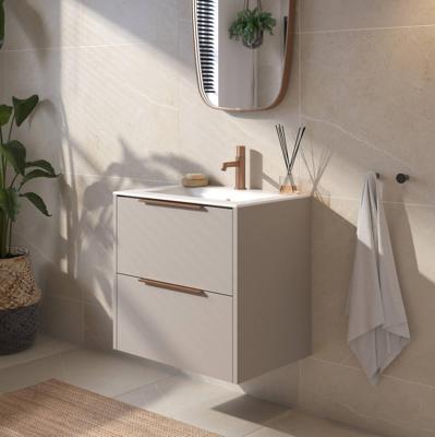 Saqu Lima voorgemonteerd badmeubel met koperen greep incl. matte keramische wastafel 61x46cm mat greige