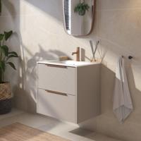 Saqu Lima voorgemonteerd badmeubel met koperen greep incl. matte keramische wastafel 61x46cm mat greige - thumbnail