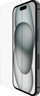 Belkin ScreenForce UltraGlass 2 antimicrobiële screenprotector voor iPhone 15, kraswerend, slim vormgegeven glas met een hardheid van 9H, met bevestigingsframe voor luchtbelvrij aanbrengen