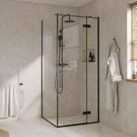 Saqu Grace douchecabine met draaideur rechts incl. antikalk 90x90x210cm mat zwart - thumbnail