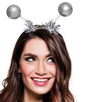 Diadeem met zilverkleurige glitterbollen - thumbnail
