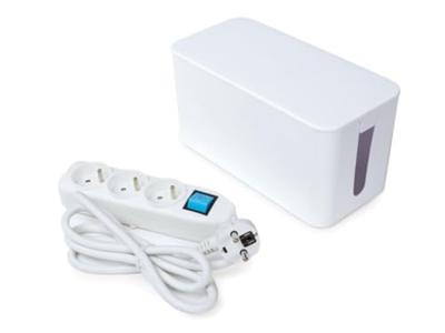 Perel contactdoos met 3 stopcontacten en schakelaar, inclusief kabelbox, wit, voor België - thumbnail